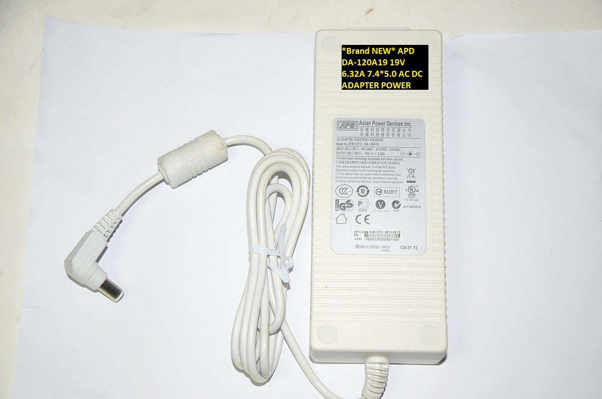 *Brand NEW* DA-120A19 APD 19V 6.32A 7.4*5.0 AC DC ADAPTER POWER SUPPLY